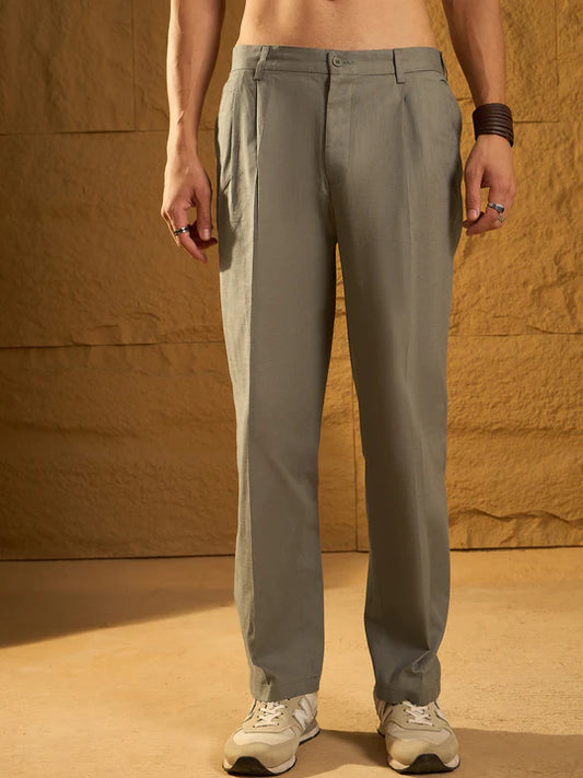Seal Green: Textured Korean Baggy Fit Trouser